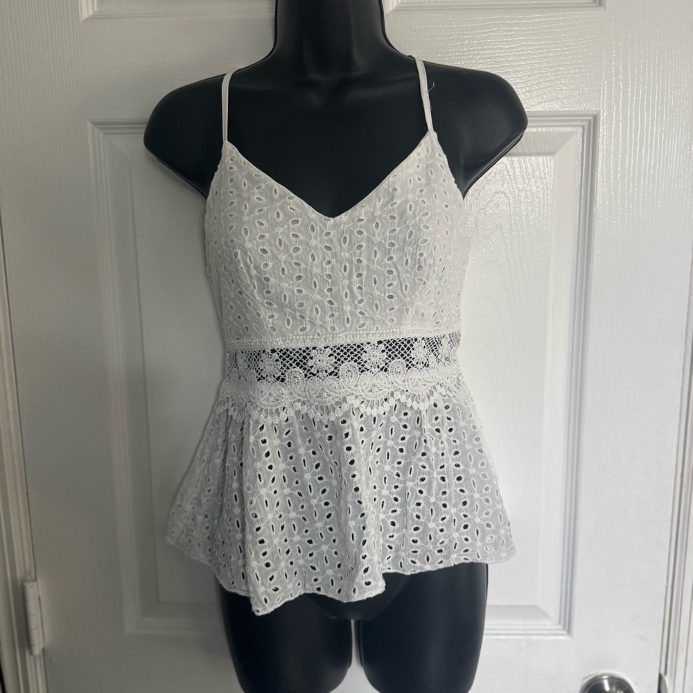 3 for $15 Niay White Eyelet Lace Peplum Top - size S
